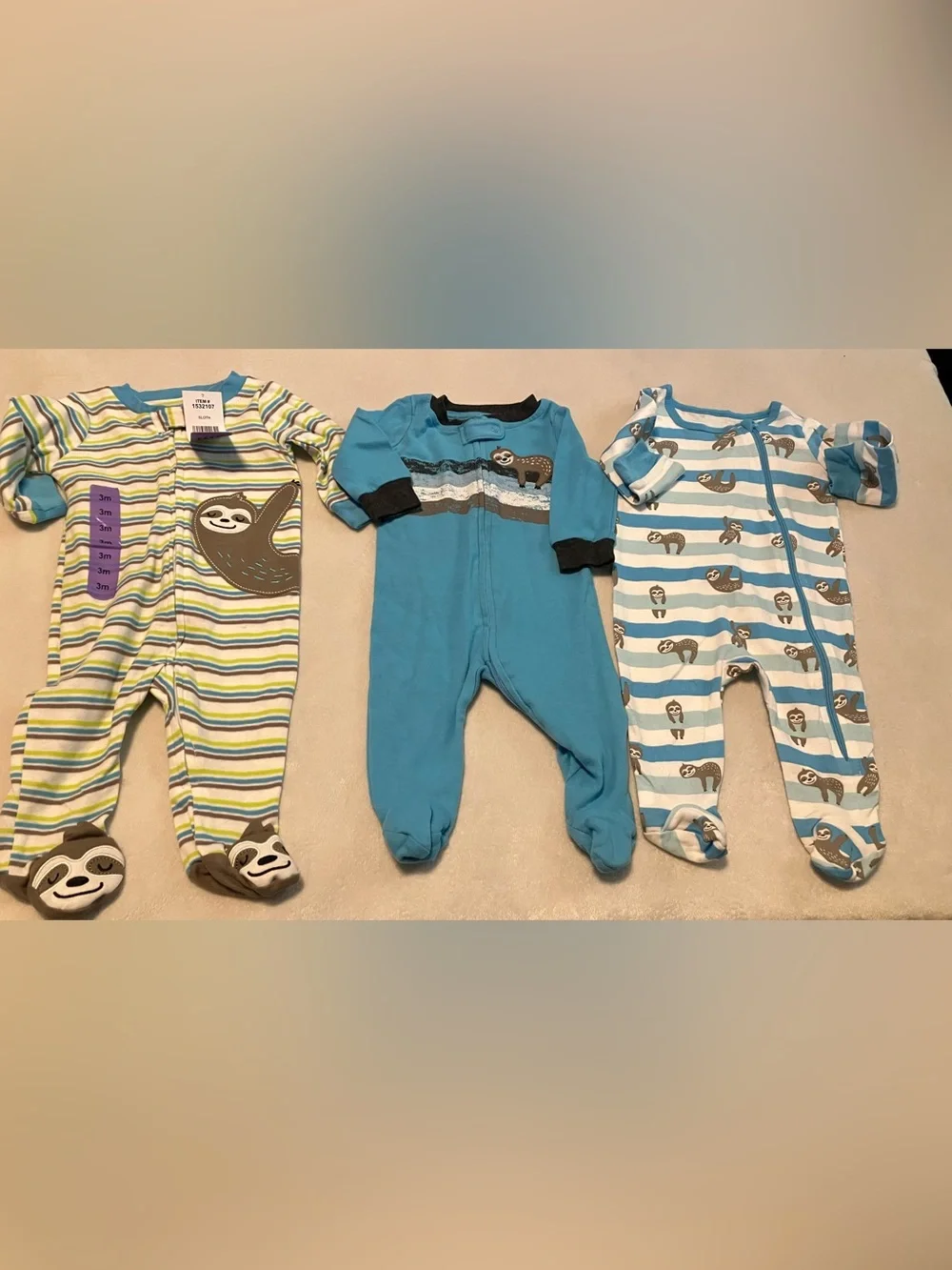 Blue Striped Sloth Footed One-Piece Footie Pajamas Set